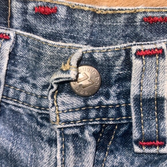 Vintage 90s Bugle Boy 4R Blue Denim Cargo Carpenter 4 Pocket Shorts (U) - Picture 4 of 7